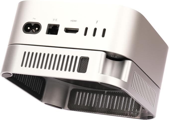 M4 M5 Mac mini Stand, Silver Holder for Mac mini 2024-2026 with Ventilation Heat Dissipation Cooling, Desk Mount Accessories with Anti-Slip Silicone and Dust-Proof Nets
