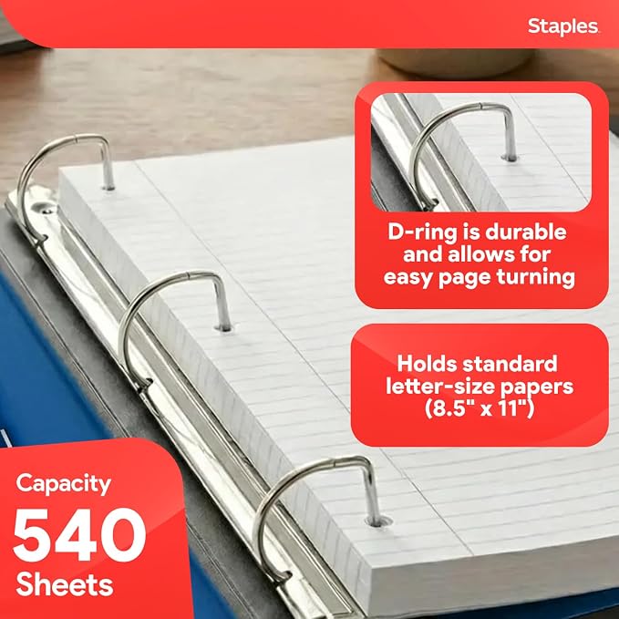 Staples Better Binder, 2-Inch 3-Ring, Blue, Heavy-Duty | Reinforced binder built for school and office document organization.