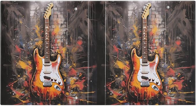 3 Ring Binder Guitar Art 1.5" Round Ring Binders View Binder with 200 Sheet for Women Men Office Kids School Supplies, 1 Pack