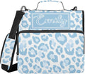 Custom Personalized Name Light Blue Leopard Print Zipper Binder 3 Ring