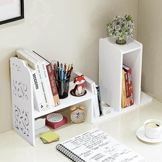 YGYQZ Desk Shelves Desktop Orgnizer Shelf-White Office Organization for Top of Adjustable Desk Organizers and Corner Bookshelf Table Top Shelving Small Hutch Decorations for Women Office