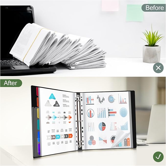 Uquelic 80-Pocket Binder with Plastic Sleeves for Letter/A4 Size(11" x 8.5"), Document Binder Organizer for Papers, Certificates and Artwork, Colorful PP Divider Pages for Presentation (2 Pack)