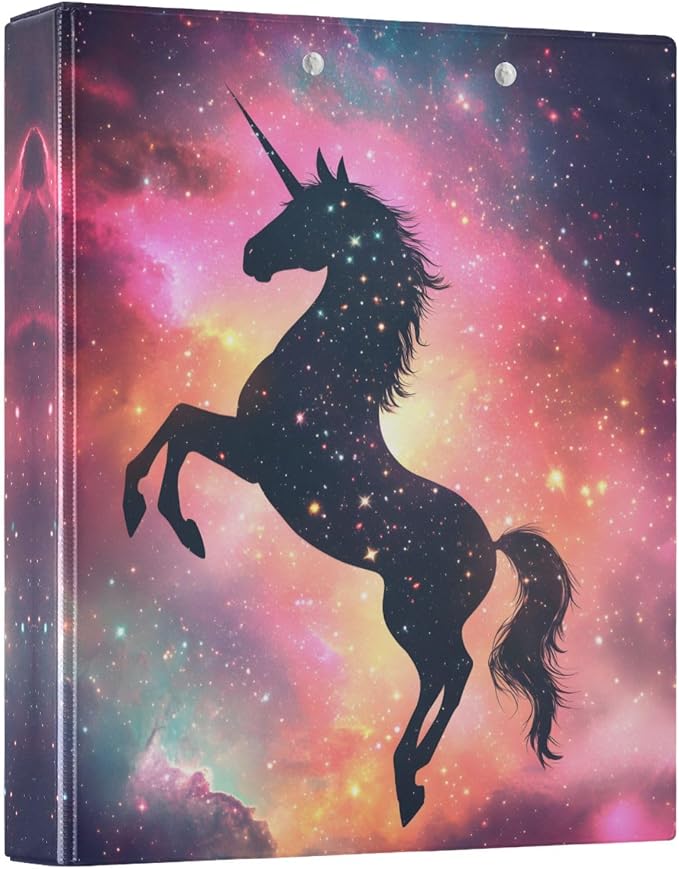 3 Ring Binder Unicorn Galaxy Sky 1.5" Round Ring Binders View Binder with 200 Sheet for Kids School Supplies Women Men Office, 1 Pack