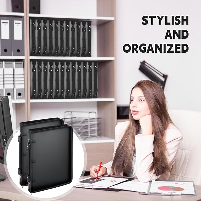Teling 2 Pcs 1 Inch Zipper Binder 3 Ring Organizer, Black | Secure Zipper Closure, Refillable 3 Ring Design, Handle Carry, Fits Letter Size Papers for School, Office and Projects