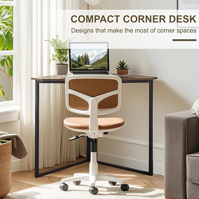 VECELO Corner Desk,Office Tables for Living Room for Small Space Triangle Computer Desk with Steel Frame Corner Shelves with Metal Frame Writing Desk for Workstation Rustic Brown 33.1" 2 Set