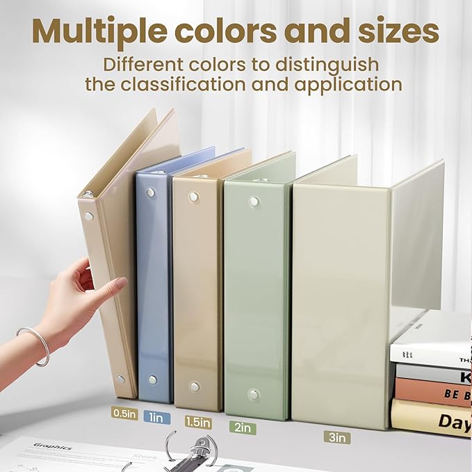 SUNEE 3 Ring Binder 2 Inch 4 Pack, Clear View Binder Three Ring PVC-Free (Fit 8.5x11 Inches) for School or Office Supplies, Neutral Aesthetic