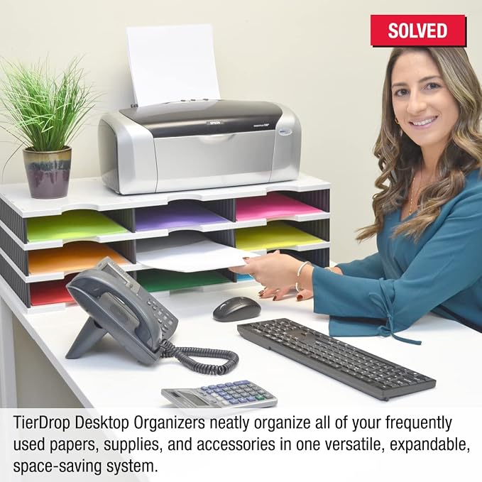 Ultimate Office TierDrop Desktop Organizer, 9 Compartment Sorter, 3-Wide | Sorts documents, forms, mail for office or classroom; modular no-tool assembly design, easily expands with add-on tiers