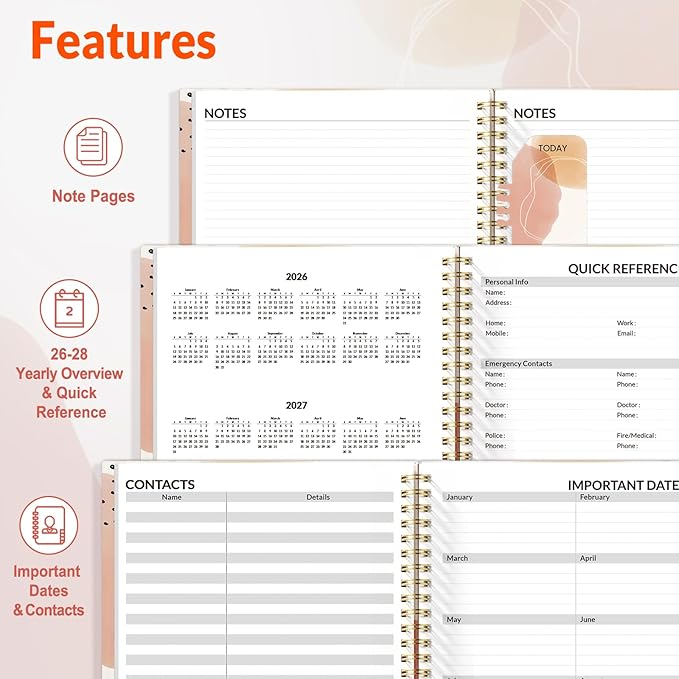 SUNEE 2026-2027 Appointment Book, Quarter-Hourly, Weekly & Monthly - from July 2026 to June 2027, 6.4"x8.3" Academic Planner, Flexible Cover, Note Pages, Bookmark, Spiral Binding, Abstract