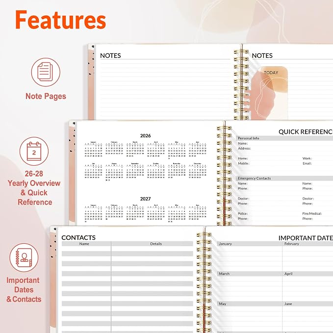 SUNEE 2026-2027 Appointment Book, Quarter-Hourly, Weekly & Monthly - from July 2026 to June 2027, 8.5"x11" Academic Planner, Flexible Cover, Note Pages, Bookmark, Spiral Binding, Abstract