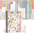 3 Ring 1 Inch Binder Organizer, KLLVE Three Ring Binders with Clipboard, 5-Tabs Pockets Dividers, Plastic Folder, 18 Divider Stikers,Pen Loop (Flora, Letter Size)