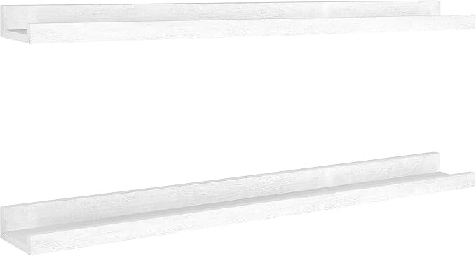 MCS Picture Ledge Shelf, Room Decor Floating Shelf, White Woodgrain, 35 Inch, Set of 2
