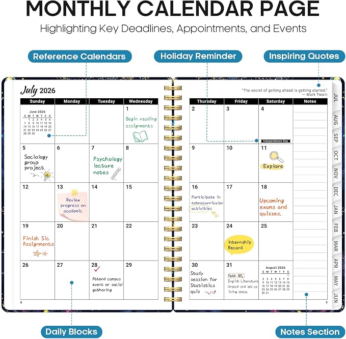 Planner 2026-2027, Monthly & Weekly Jul 2026-Jun 2027 Planner Calendar
