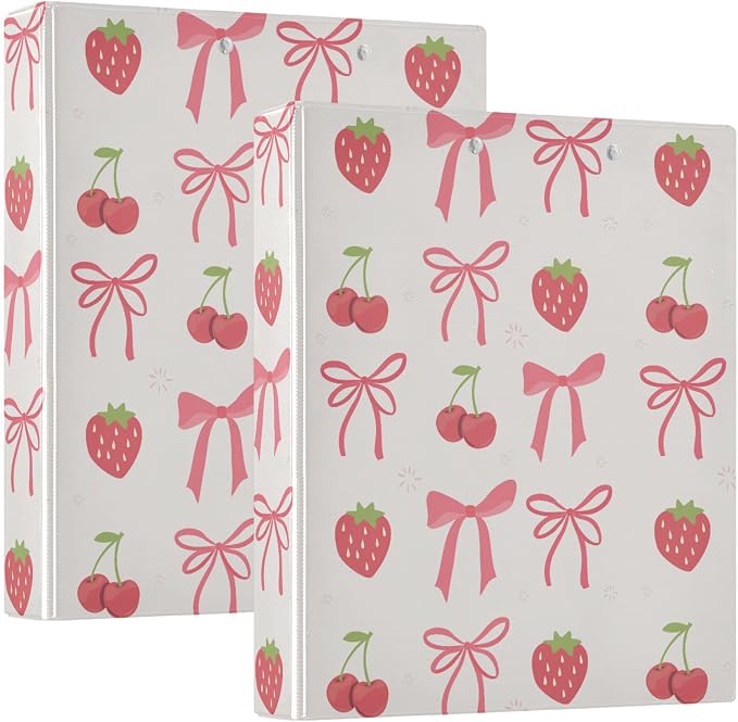 Red Cherry Bow and Strawberry 1.5 Inch Binders 3 Ring for Letter Size Holds 200 Sheets Notebook Binder with Clipboard for Women or Men
