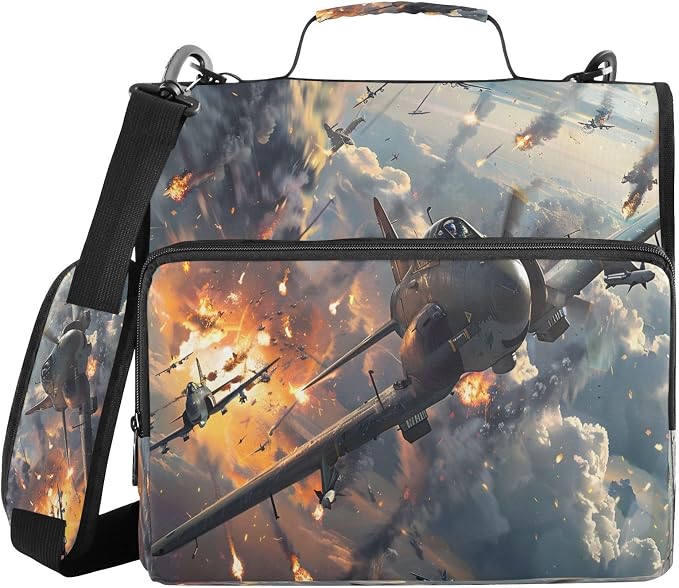Fighter Jets in Action Zipper Binder 3 Ring with Handle and Shoulder Strap, 500 Sheet Binder Organizer Capacity & Multi-Pockets for School Office