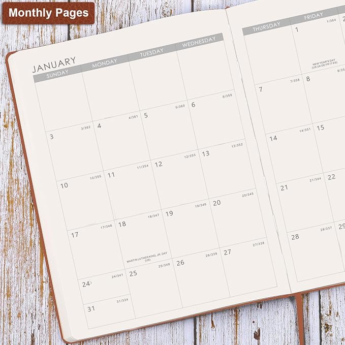 Planner 2026-2027 - 2026-2027 Planner Weekly and Monthly, 8.5" x 11", July 2026 - June 2027, Faux Leather Cover, Pen Holder, Pocket, 25 Notes Pages, A4 Premium Paper - Brown