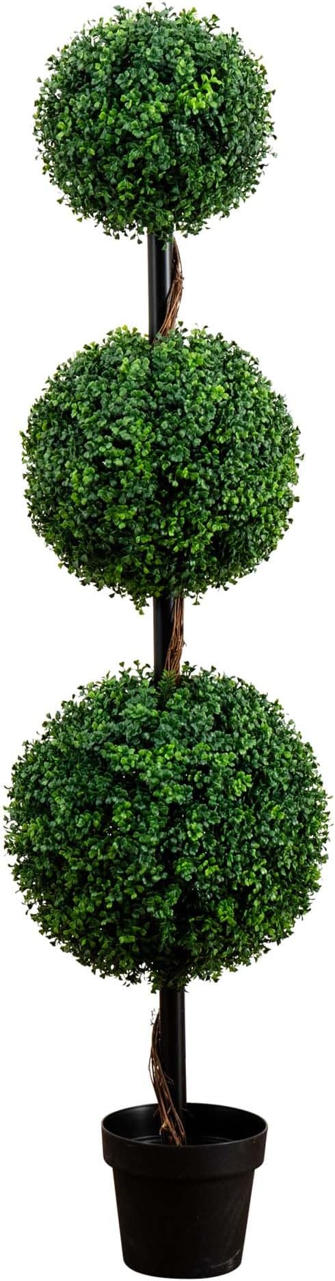 Nearly Natural 5 ft Artificial Triple Ball Boxwood Topiary Tree Floor Plant | Vibrant Weather-Resistant Foliage, Housed in a Nursery Planter, Ideal for Indoor or Covered Outdoor Front Porch Entryways