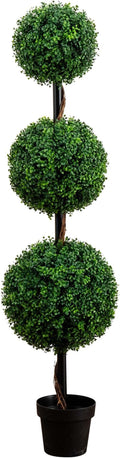 Nearly Natural 5 ft Artificial Triple Ball Boxwood Topiary Tree Floor Plant | Vibrant Weather-Resistant Foliage, Housed in a Nursery Planter, Ideal for Indoor or Covered Outdoor Front Porch Entryways