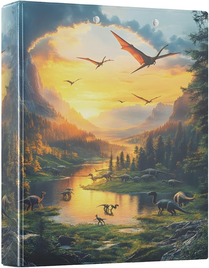 3 Ring Binder Dinosaurs Jurassic 1.5 inch Binders Three Ring Binders with Clipboard Fit 8.5'' x 11'' Paper 3 Interior PVC Clear Pockets for Office Supplies