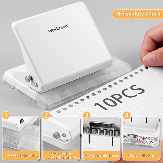 Binding Machine for Planner： WORKLION Metal 10 Hole Punch & Multi Color 30 Hole Loose Leaf Binder Rings(10 pcs) for Making 26 Holes on B5 Paper, 30 Holes on A4, 20 Holes on A5 Book.