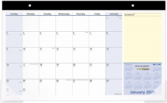 AT-A-GLANCE® QuickNotes® 2027 Monthly Desk Pad Calendar, Compact, 18" x 11"
