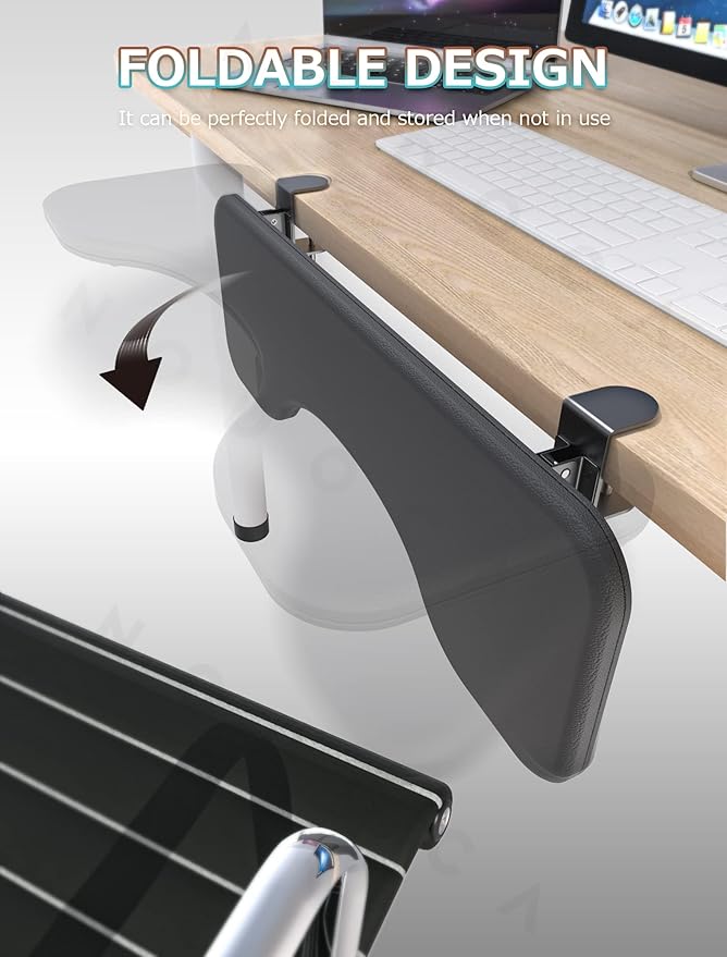 NODOCA Arm Rest for Desk, Ergonomics Wrist Rest, Desk Extender, Soft Sponge Built-in, Comfortable Arm Support for Desk, Wrapped in Eco-Friendly Leather, Foldable Elbow Rest for Desk(1, Black, 26.5'')