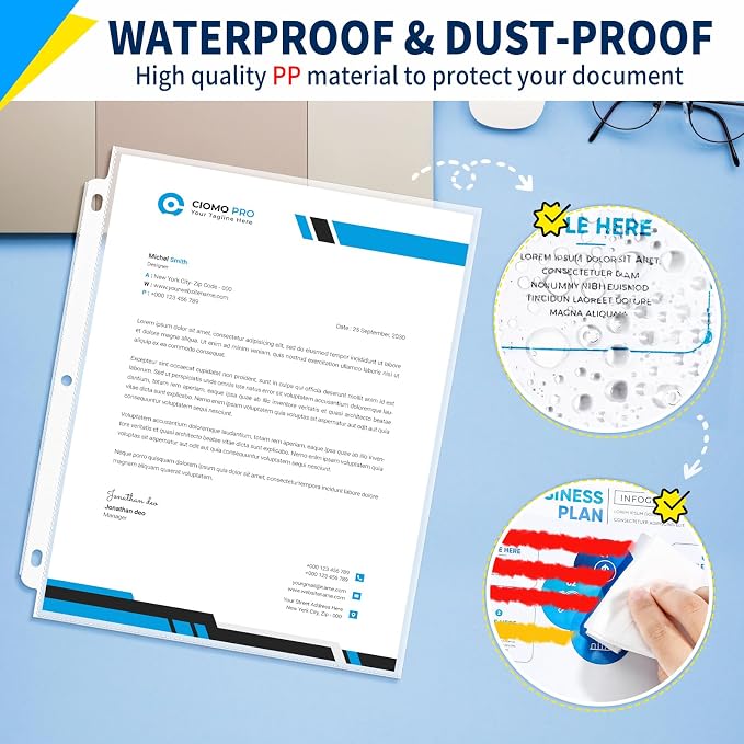 SUNEE Sheet Protectors 600 Pack, Clear Plastic Page Protectors for 3 Ring Binder, 9.25 x 11.25 Top Loading Sleeves Fit Standard 8.5 x 11 Paper, Document Protection