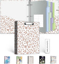 Mini 3 Ring Binder 1 Inch for 5.5"x8.5" Paper, Cute Small Three Ring Binders with Clipboard,5-Tab Dividers, Interior Pocket, Spine ID Label Holder, BVSSX A5 Binder with Pen Holder,Leopard