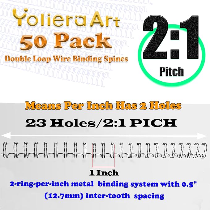 1 Inch Double Loop Wire Binding Spines, 2:1 Pitch, 220 Sheet Capacity | 50 Pack Notebook Binders Spiral for Booking Letter Size and Binding-Machines YolieraArt Cinch Wires Office Products