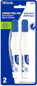 BAZIC Products Correction Pen, Metal Tip, Quick-Dry White, 7mL, 2 Pack