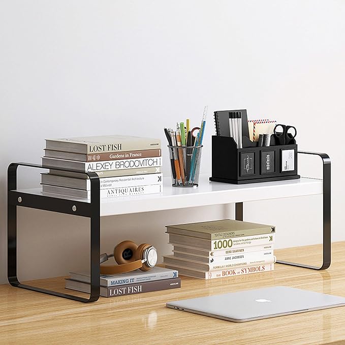YGYQZ Desk Shelf Organizer for Top of Desk, 1-Tier Desktop Bookshelf, Black & White