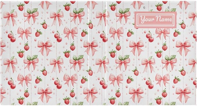 Custom Cute Bows Strawberries 3 Personalized Round Ring Binders | 1.5 Inch Binder with Clipboard, PVC Pockets, Work Organizer, Holds 200 Sheets for School Office 1 Pack