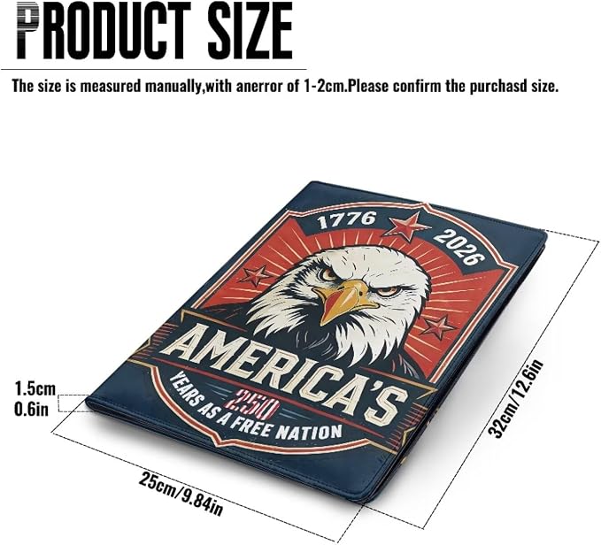 Dreaweet America's 250 Years Leather Portfolio Case Retro Patriotic Badge Padfolio Cover Conference/Resume/Legal Document Organizer with Letter/A4 Size Clipboard,Business Card Holders