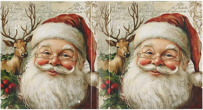 Vintage Santa Claus Reindeer Christmas 3 Ring Binder 1.5" Decorative D-Ring Binder with Clipboard&3 Clear Pockets, Holds 200 Sheets A4 Size Paper Waterproof Binders for School Home Office|2 Pack