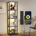 OUTON 67" Glass Display Shelf with Dimmable LED Floor Lamp, Collectibles Display Cabinet with Remote & App Control, 5 Tier Open Bookshelf Lamp for Living Room, Bedroom, Office, Home Decor, Black
