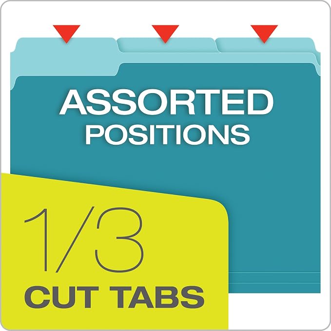 Pendaflex Two-Tone Color File Folders, Letter Size, 1/3 Cut, Teal, 100 Per box (152 1/3 TEA)