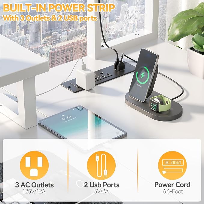 Aheaplus Small L Shaped Desk with Charging Port & LED Strip, Reversible L-Shaped Gaming Desk Computer Desk with Monitor Stand & Storage Shelf, Corner Desks Home Office Desk with Storage Bag, White