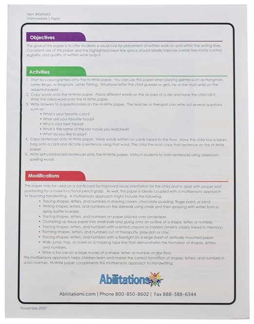 Abilitations Integrations Hi-Write - Intermediate 1 Paper - 100 Pack, 8-1/2 X 11 in - 089663
