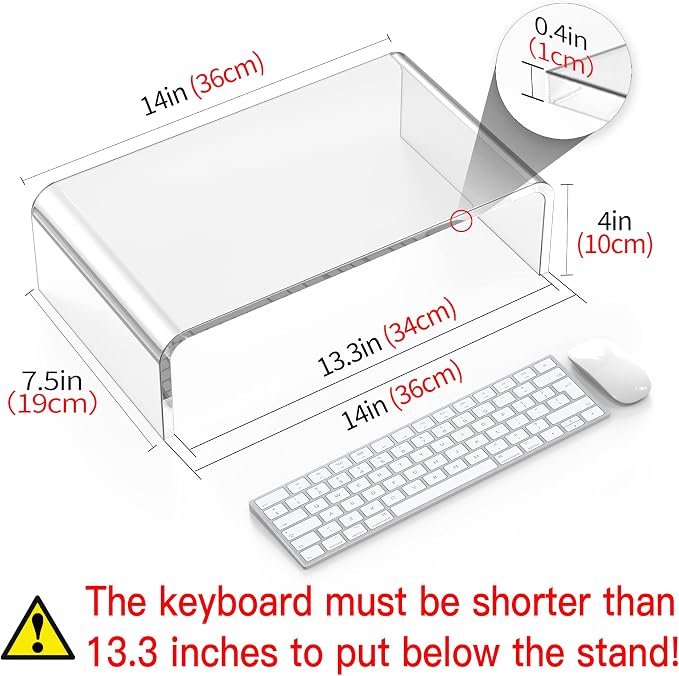 Acrylic Monitor Stand Riser Clear Laptop Stand Riser L14 xW7.5 xH4 | Compatible with All Notebooks and Monitor, Computer Stand for Desk Organizer, White Aesthetic Design, For Office Home iMac