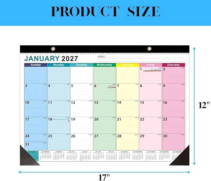 Desk Calendar 2027-2028, Large Desk Calendar 12 x 17, 18 Months | Desktop Blotter Calendar from Jan 2027 to Jun 2028, Monthly Wall Calendar for Office School Home