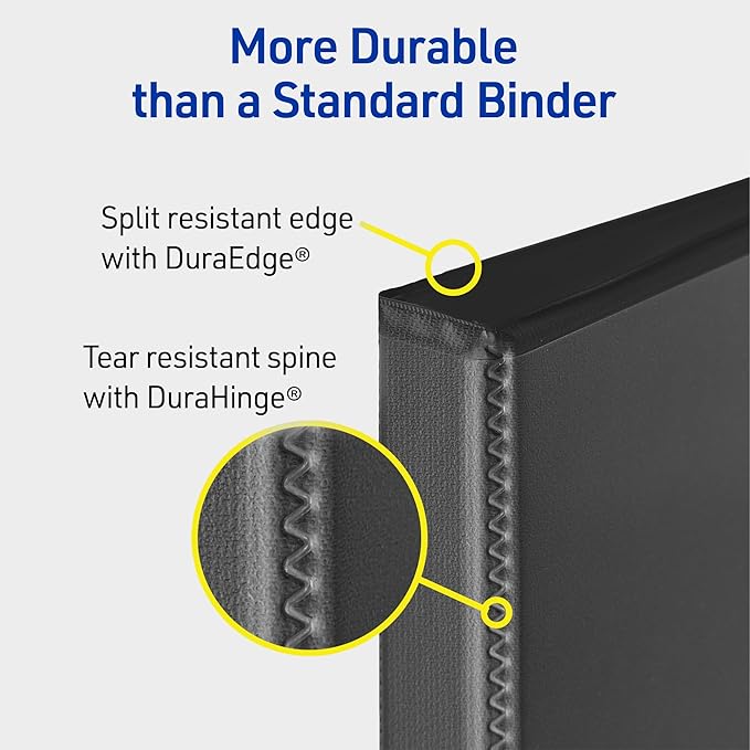 Avery Durable View Binders, 3 Inch One Touch Slant Rings, Black, Holds 8-1/2" x 11" Paper, 635 Sheet Capacity, 3.5" Wide Spine, Great for Organizing Reports & Projects (6-Pack of 17041)