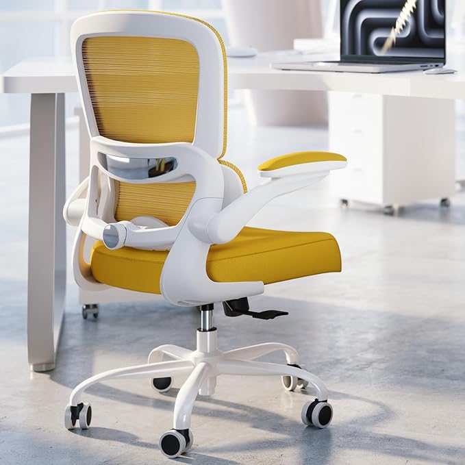 TRALT Office Chair - Ergonomic Desk Chair with Adjustable Lumbar Support, Mesh Computer Chair, Executive Chair for Home Office Comfortable Lumbar Support (1, White Yellow)