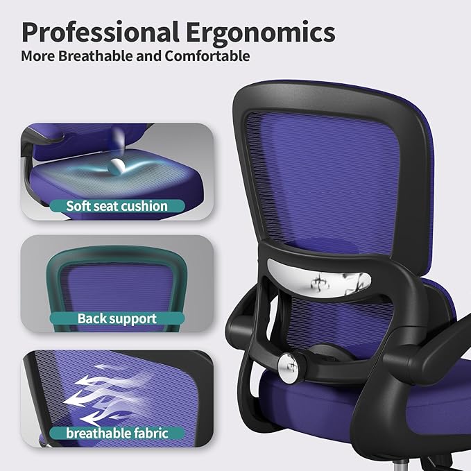 TRALT Office Chair - Ergonomic Desk Chair with Adjustable Lumbar Support, Mesh Computer Chair, Executive Chair for Home Office Comfortable Lumbar Support (1, Purple)