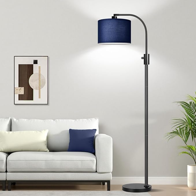 Nintiue Upgraded Modern Arc Dimmable Tall Standing Floor Lamp with Blue Shade, 1200 Lumens LED Bulb Included, for Living & Reading Room, Bedroom, Office & Nursery, Black