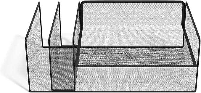 TRU RED Wire Mesh Horizontal File Organizer, 4‑Compartment – Desktop File Sorter for Papers, Folders & Mail