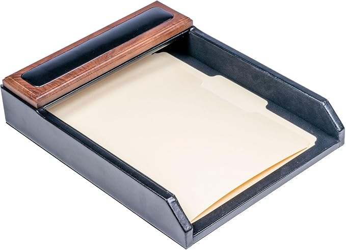 DACASSO Wood & Leather Desk Set - Luxury Leather Desk Pad & Desk Organization Essentials (Walnut and Black, 7 Piece)