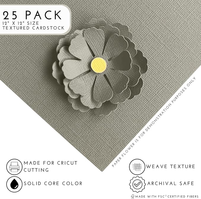 Putty Gray—12x12 Textured Cardstock | 80lb Textured Gray Scrapbook Paper | Premium Cardstock for Cricut Cutting | 25 Sheets