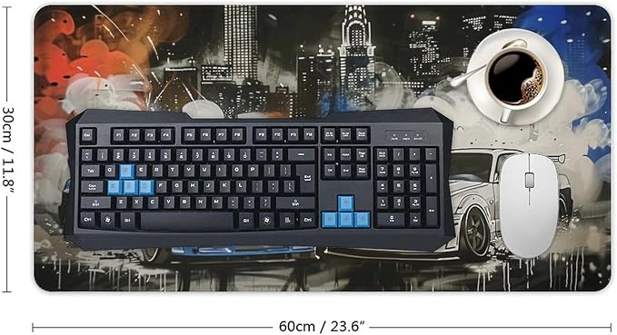 Car Large Mouse Pad Gaming R34 R32 Racing Car Anime Aesthetic Graffiti JDM Desk Mat for Keyboard and Mouse Mat Non-Slip Rubber Desk Pad 30x60cm, Style