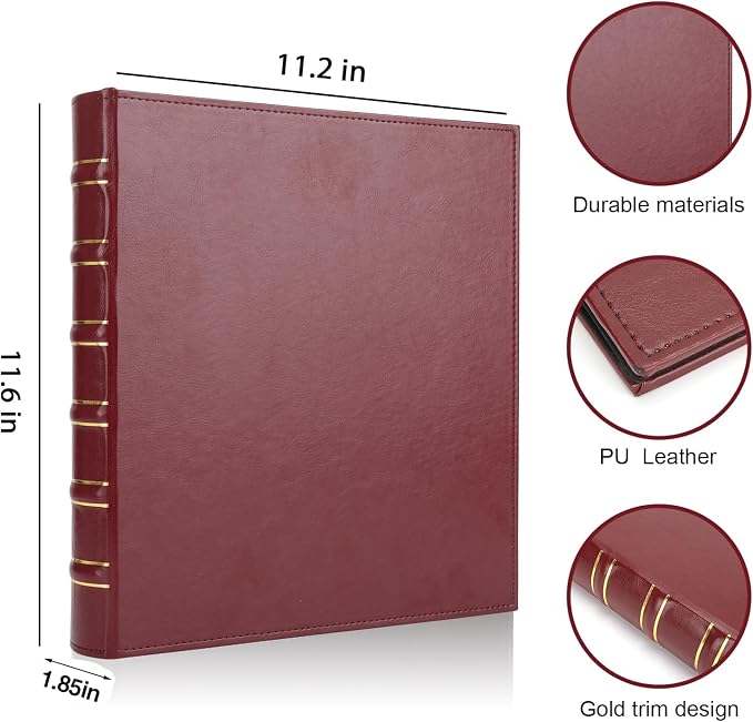 LETVPVOW Vintage Hardback 3 Ring Binder 1 Inch, Professional Leather Binder 3 Ring, Three Ring Binders Fits 8.5" x 11", D Ring Binders for Photo Album, Home, School and Office Supplies- Dark Red
