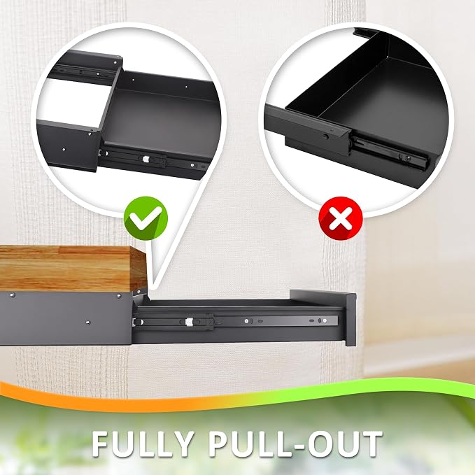 POPMOON 23.5 in Under Desk Drawer, Steel Large Pull Out Storage Organizer | Under Table Drawer with Smooth Slide Rails for Wooden Table or Workbench, Carbon Steel Hidden Desk Drawer Hold 44 lbs