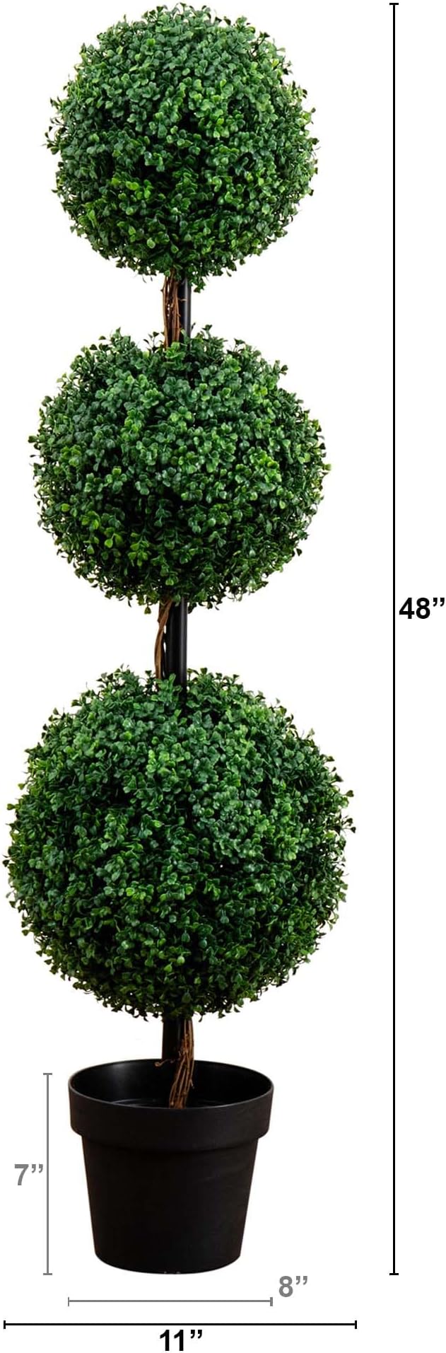 Nearly Natural 4 ft Artificial Triple Ball Boxwood Topiary Tree with Pot | 732 Lifelike Leaves, Quality Materials, Stabilized in a Nursery Planter, Suitable for Indoor or Outdoor Use